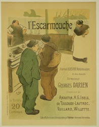Reproduksjon av en plakat som annonserer 'L'Escarmouche', et ukentlig illustrert tidsskrift, 1893